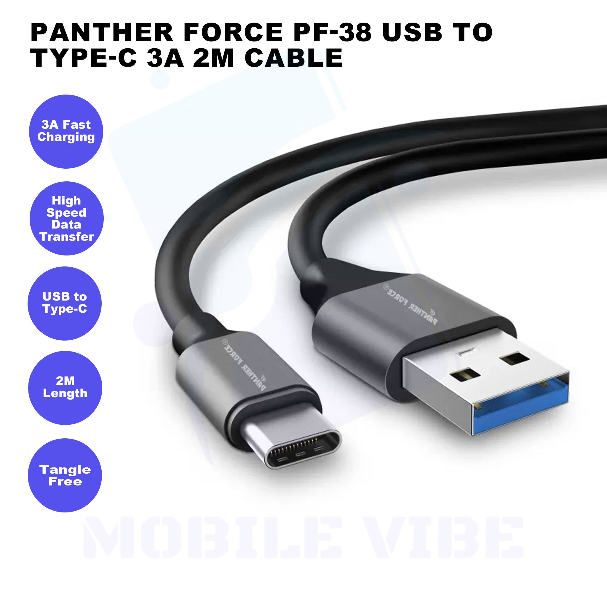 Panther Force PF-38 USB to Type-C 3A 2M Cable Featrures