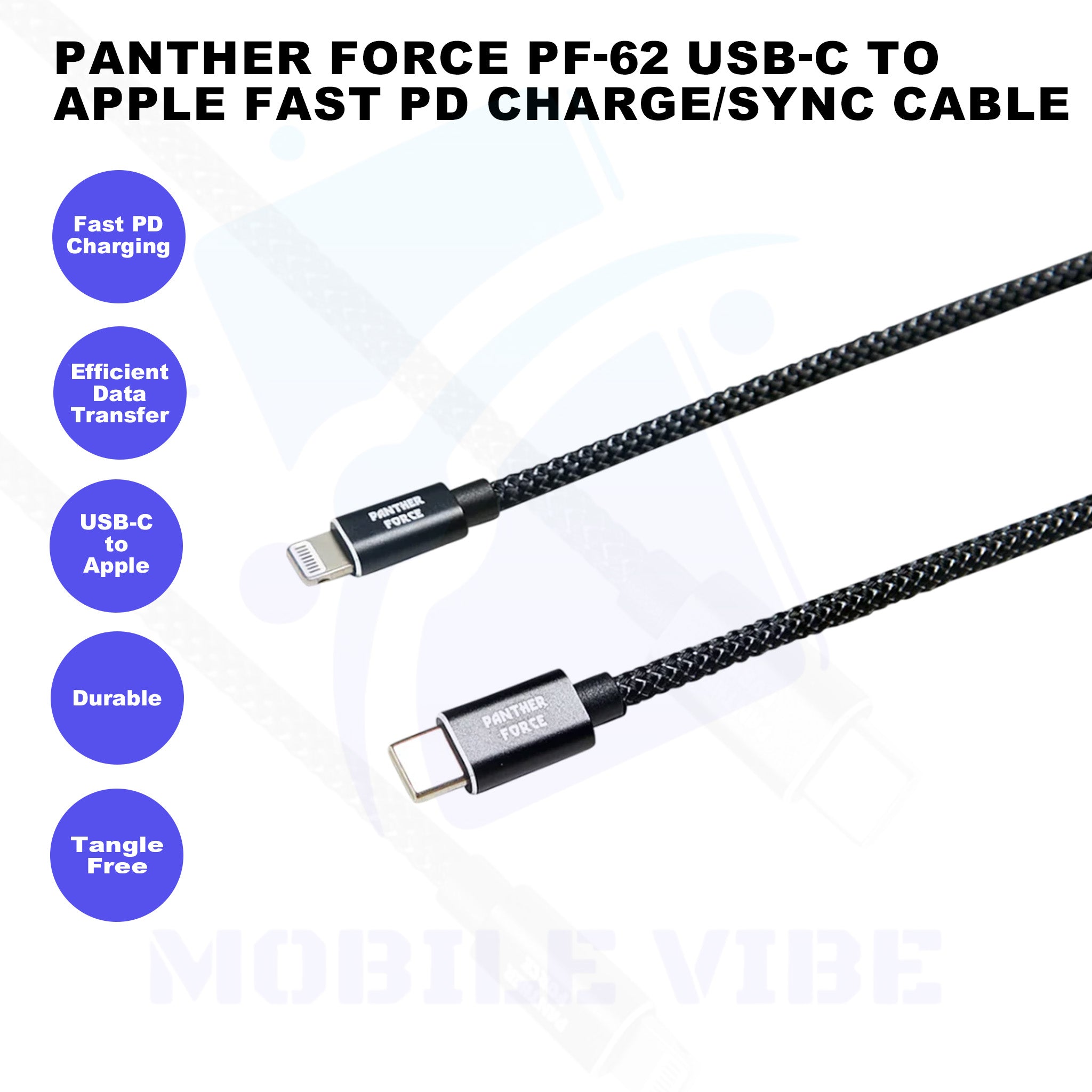Panther Force PF-62 USB-C to Apple Fast PD Charge/Sync Cable Features