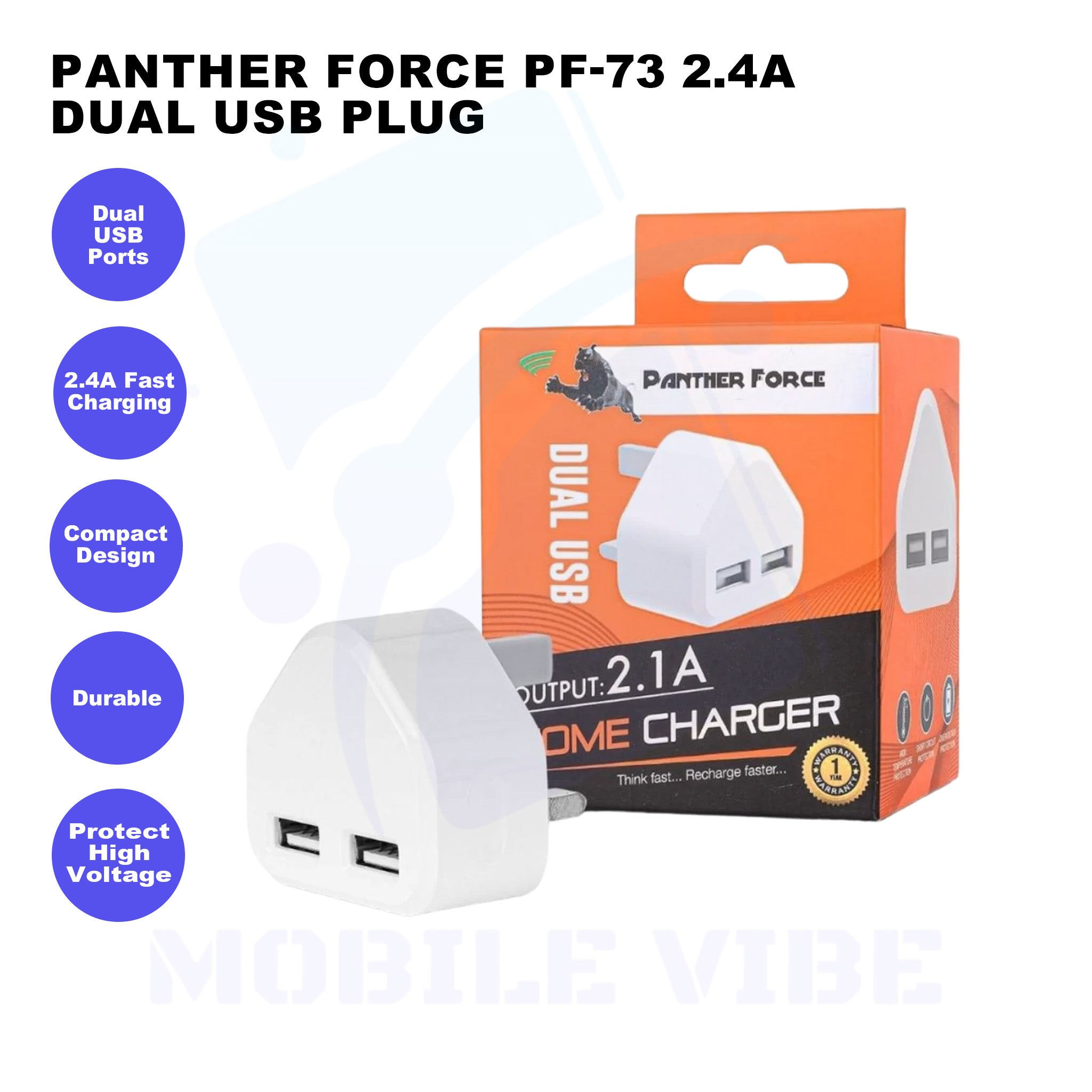 Panther Force PF-73 2.4A Dual USB Plug Features