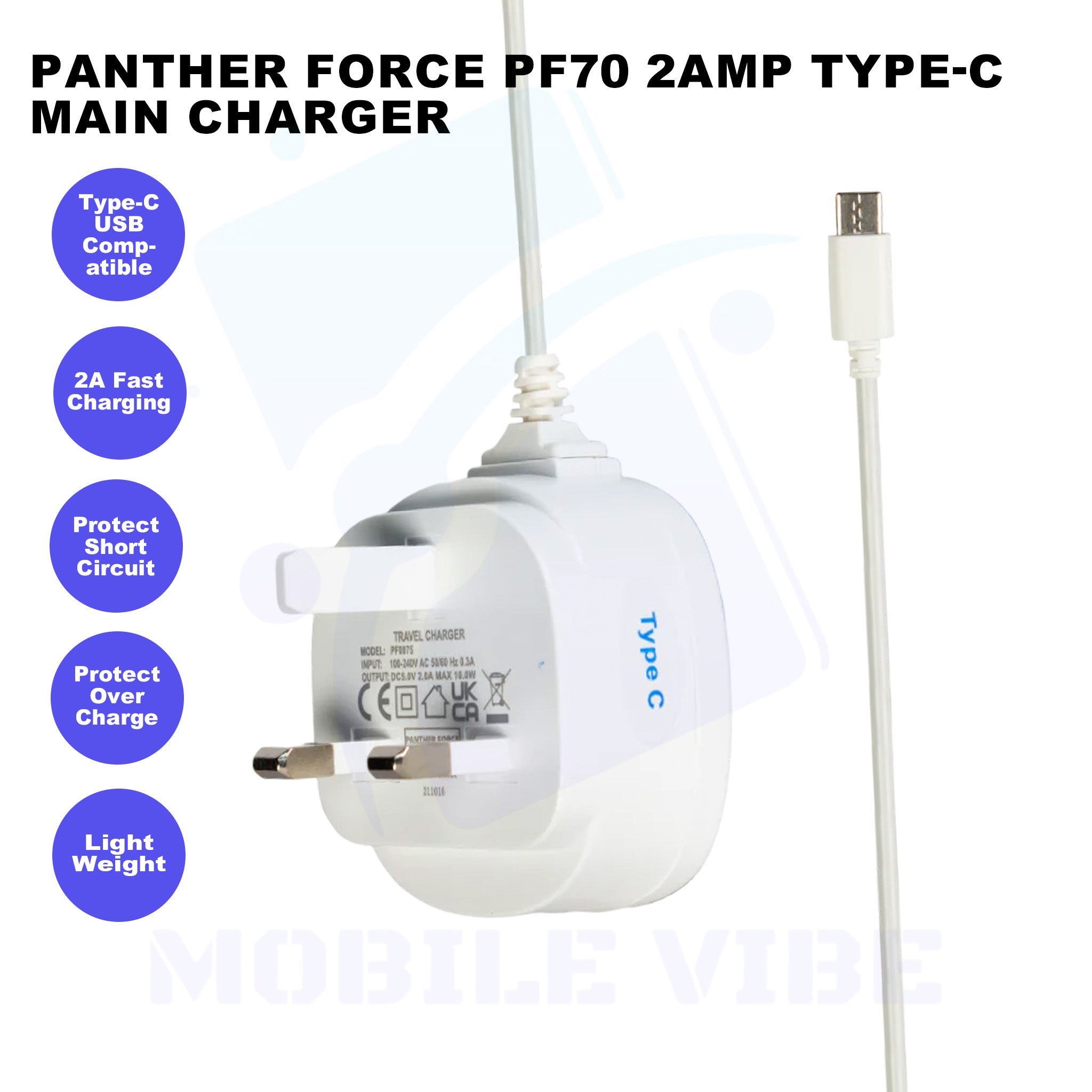 Panther Force PF70 2Amp Type-C Main Charger Features