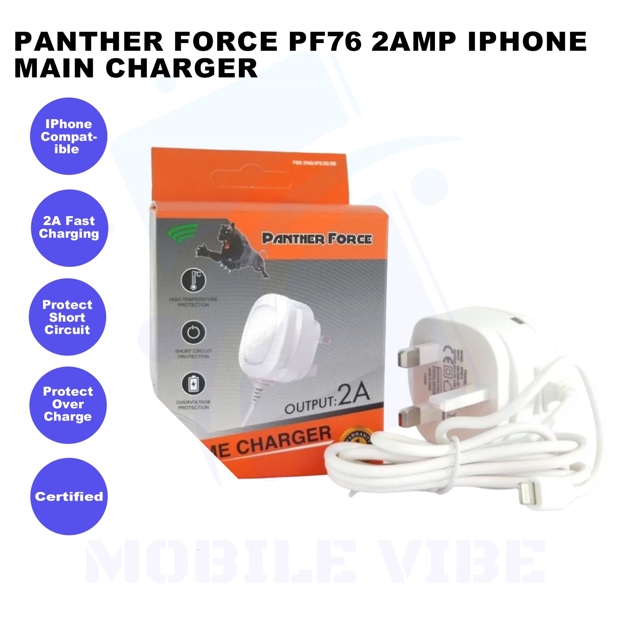 Panther Force PF76 2Amp iPhone Main Charger Features