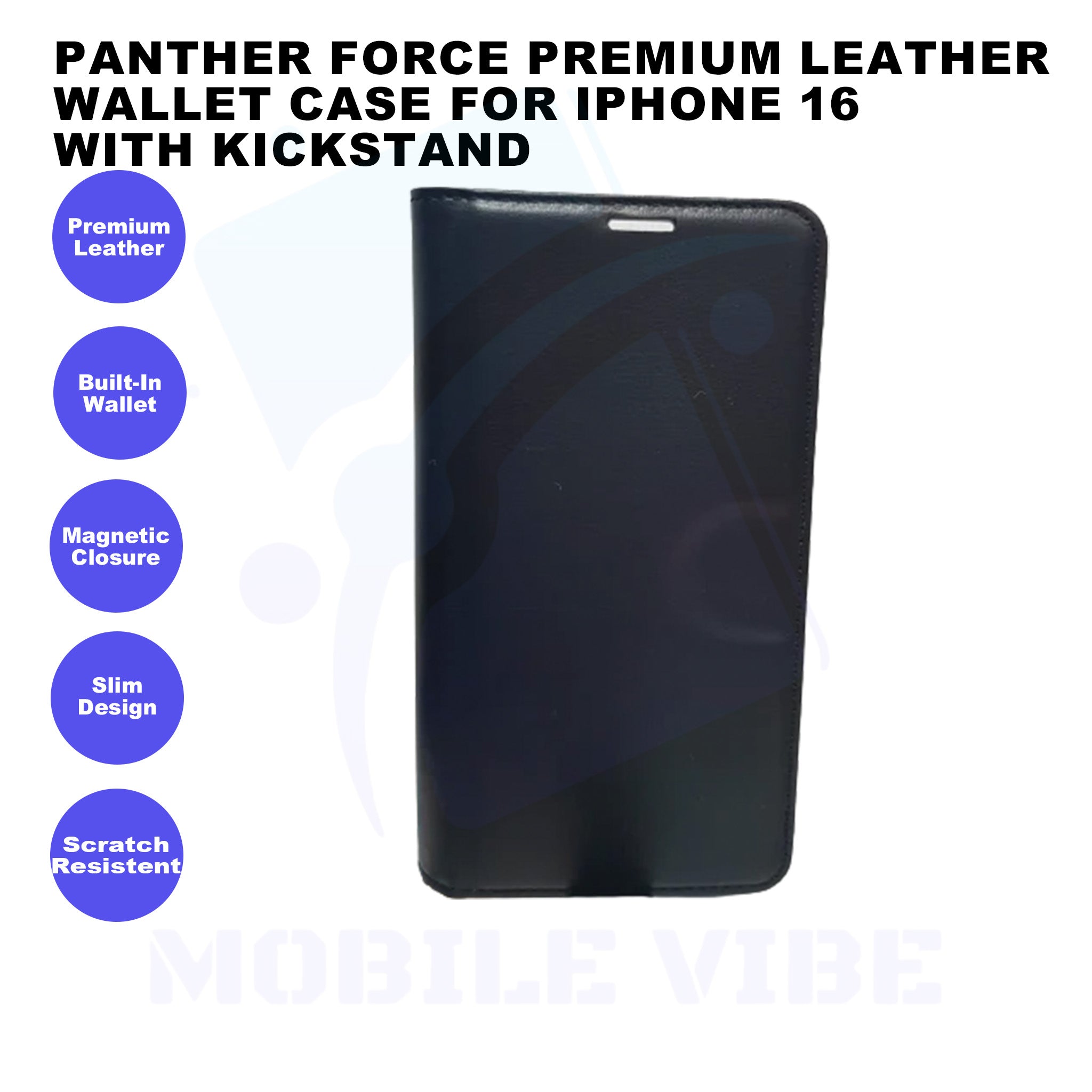 Panther Force Premium Leather Wallet Case for iPhone 16 with Kickstand Features