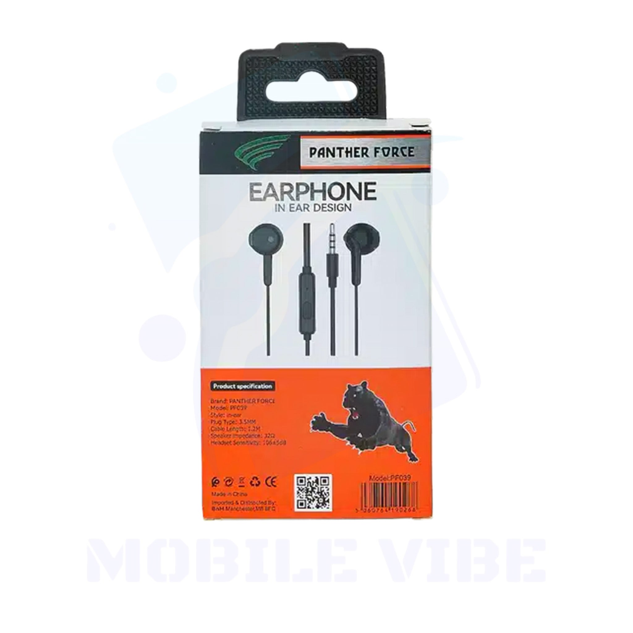 Panther Force Stereo Wired Headphones Black PF39 packed