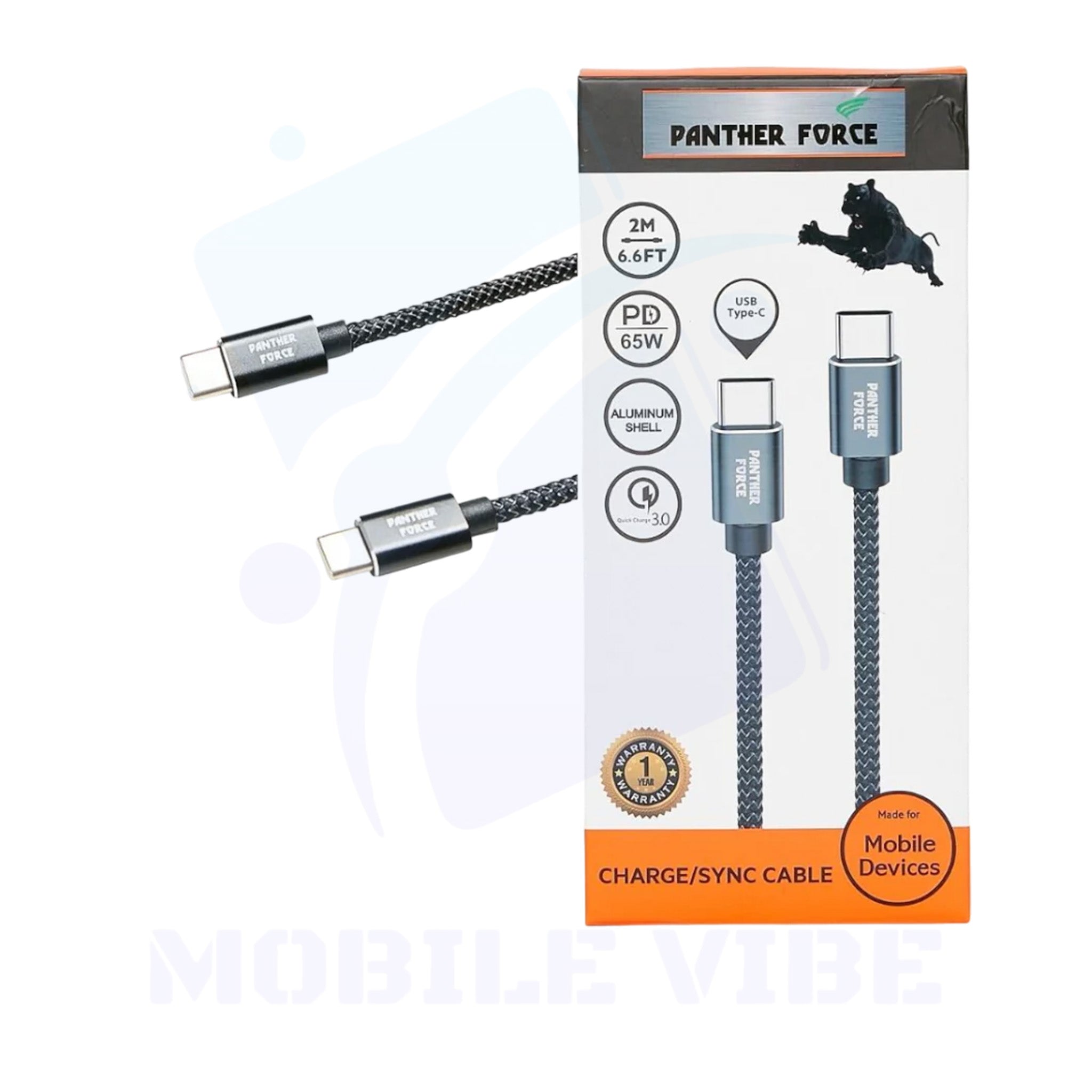 Panther Force USB-C to Type-C Fast Charge & Sync Cable Packed