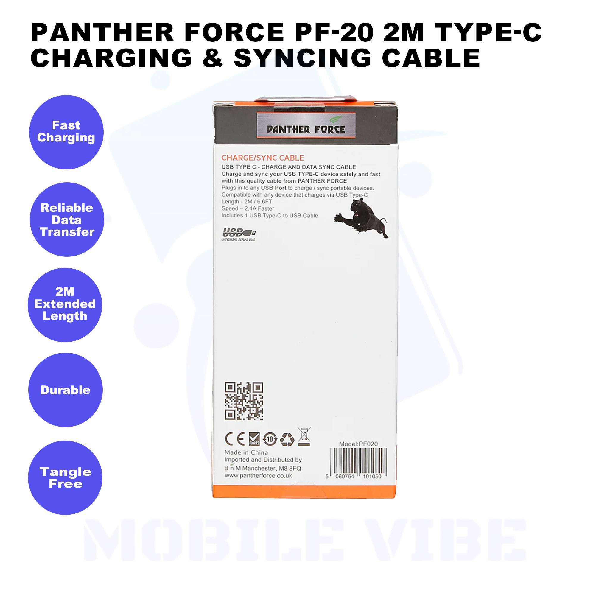 Panther Force pf-20 2M Type-C Charging & Syncing Cable Features