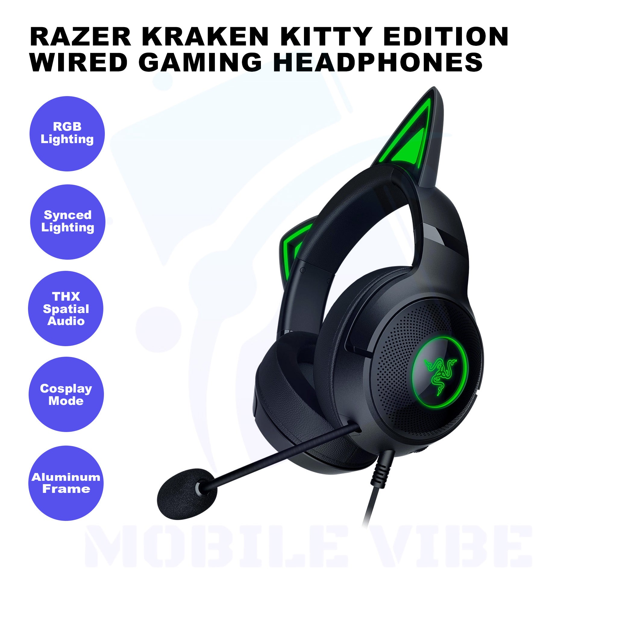 Razer Kraken Kitty Edition Wired Gaming Headphones Features