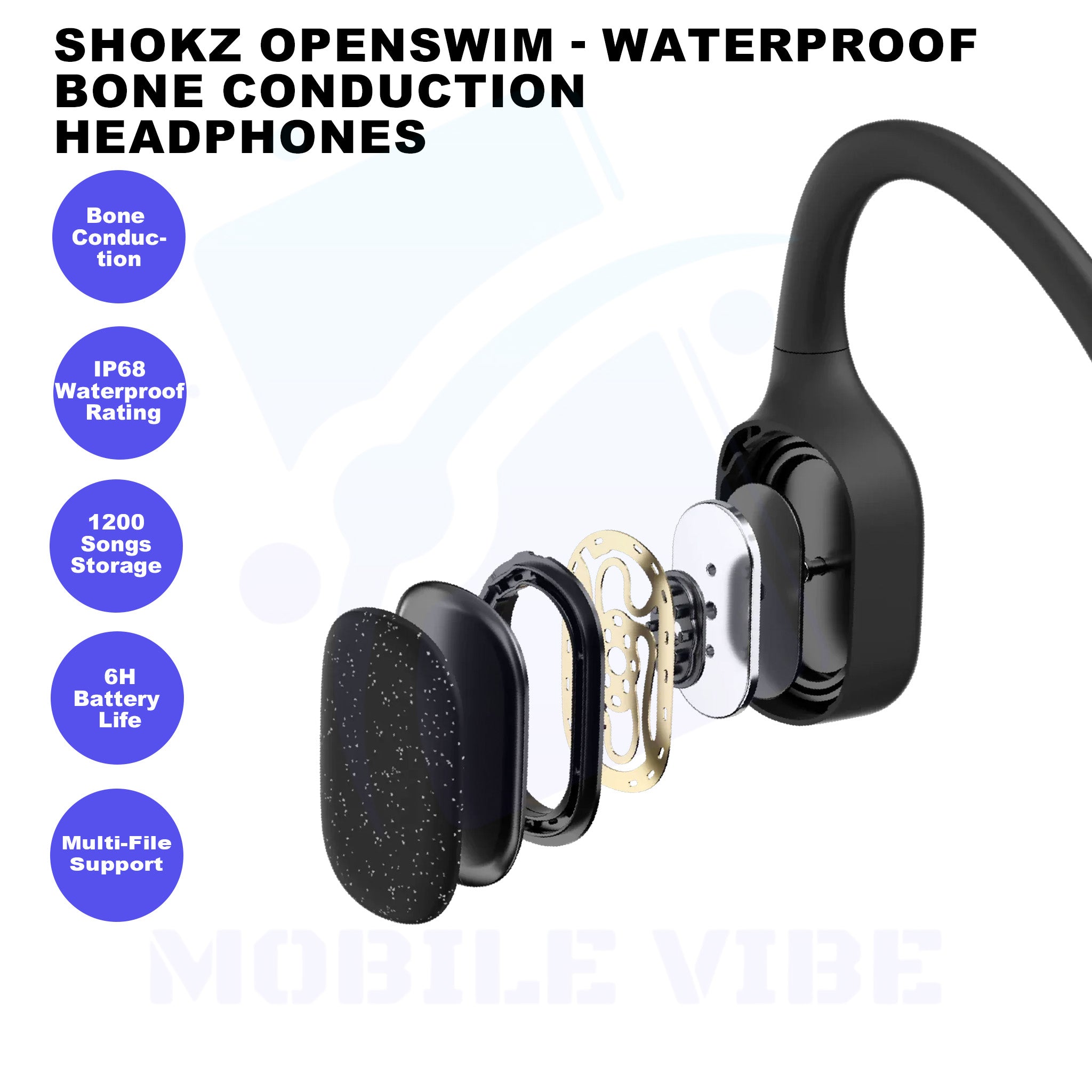 Shokz OpenSwim - Waterproof Bone Conduction MP3 Headphones features