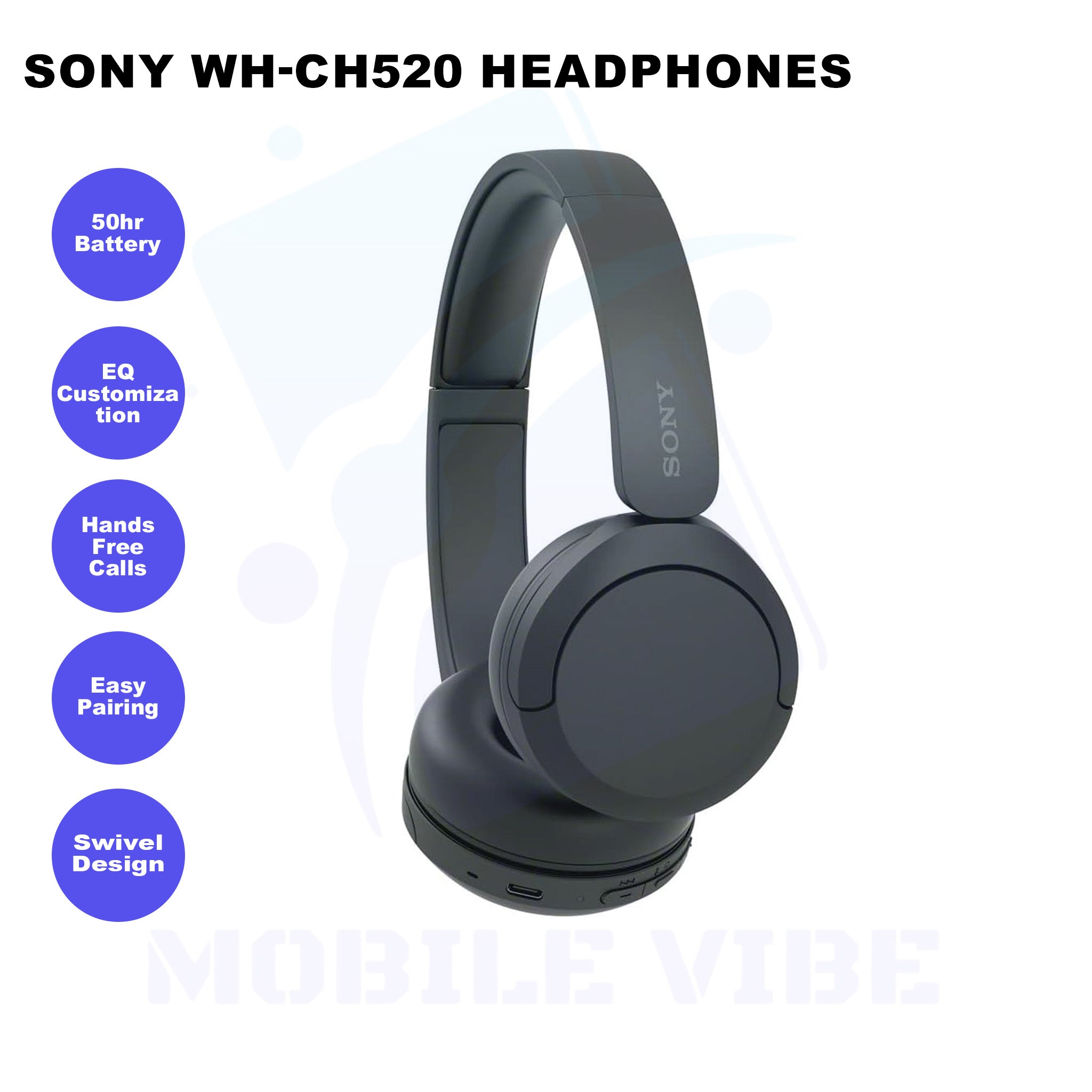 Sony WH-CH520 Wireless Bluetooth Headphones with Microphone Features
