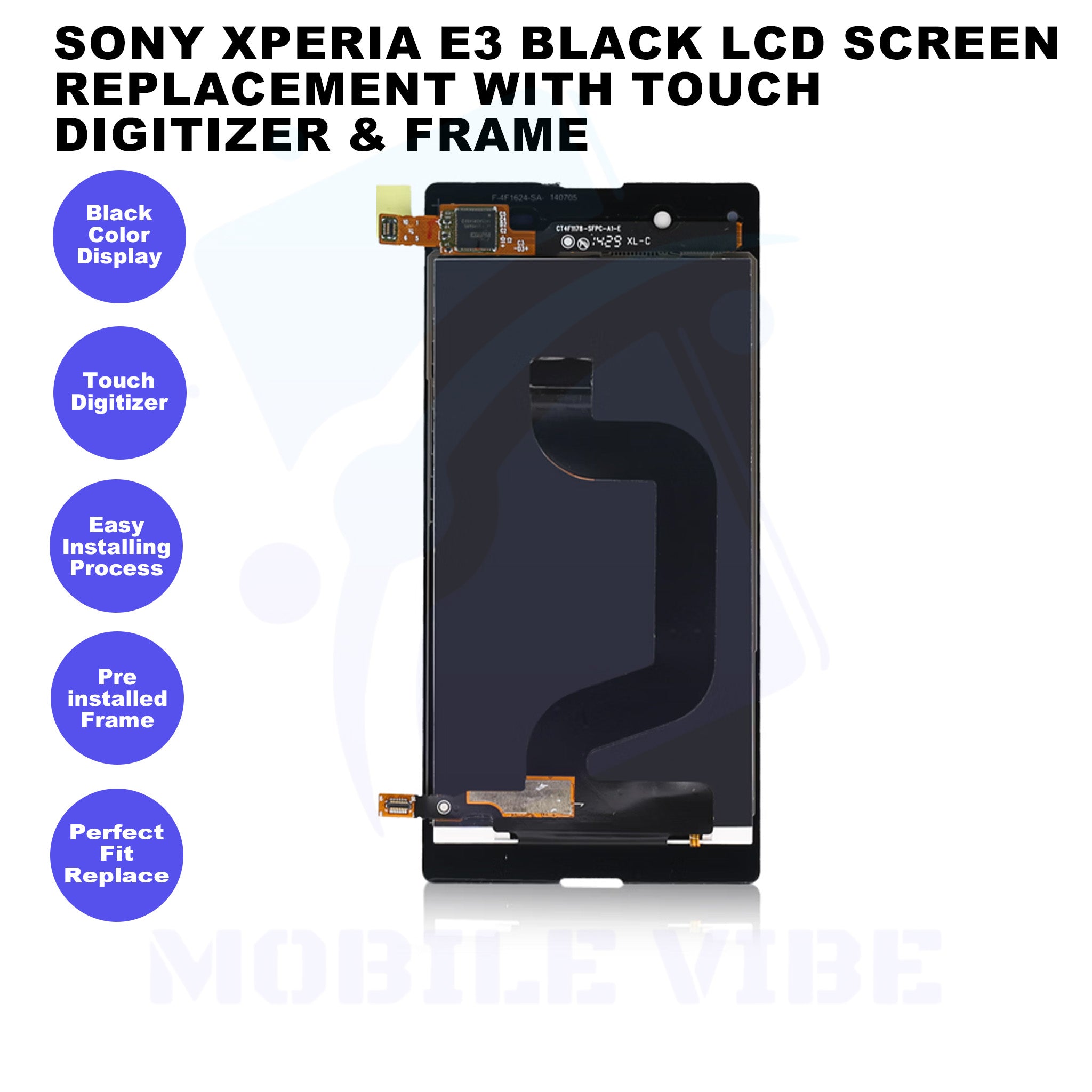 Sony Xperia E3 Black LCD Screen Replacement with Touch Digitizer & Frame Features