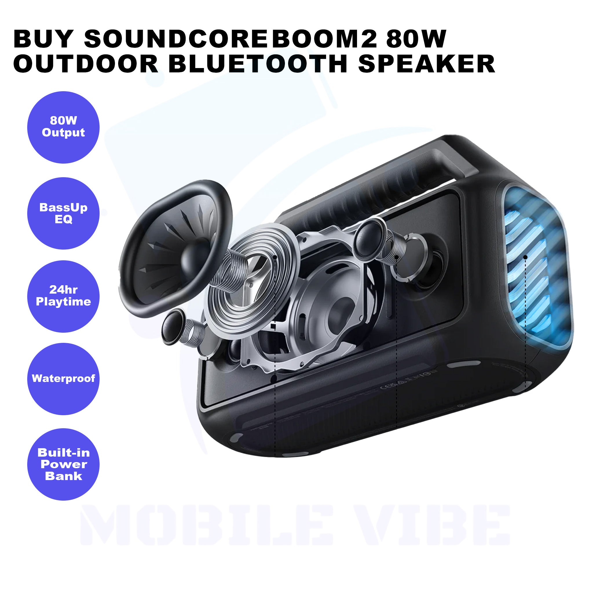 Soundcore Boom 2 – Outdoor 80 W Bass-Powered Bluetooth Speaker Features