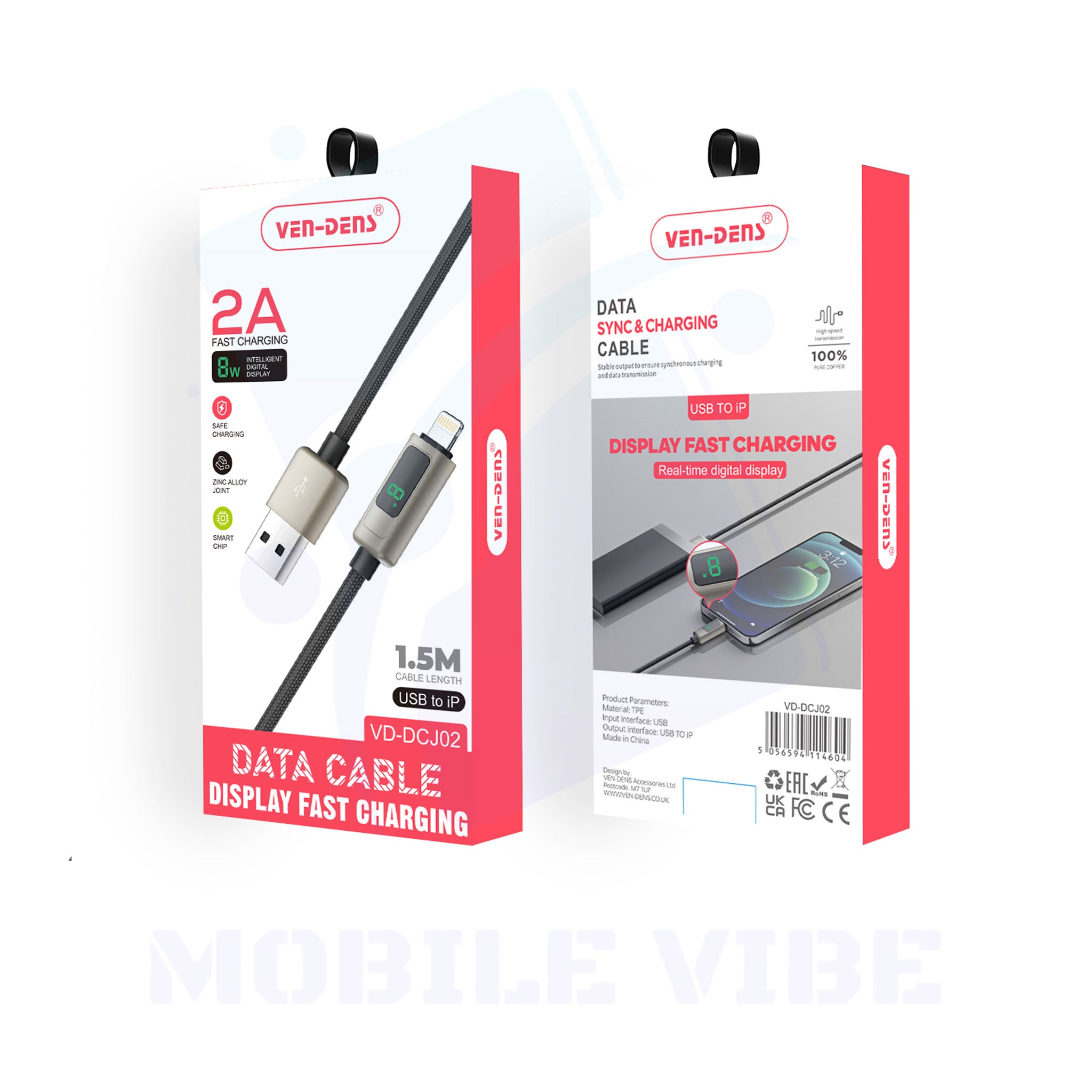 VEN-DENS 8w USB A to Lightning Cable Packed