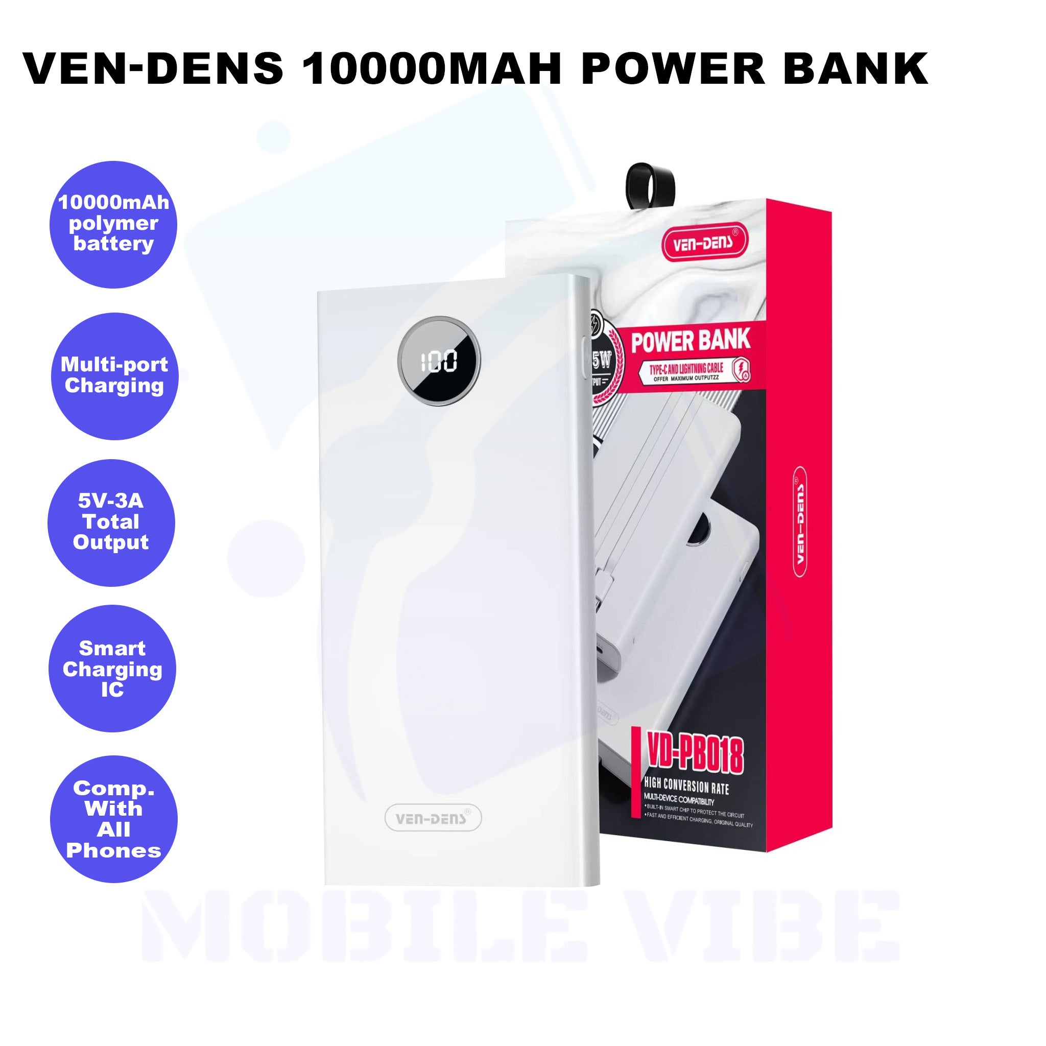 Ven-Dens 10000mAh Power Bank Features