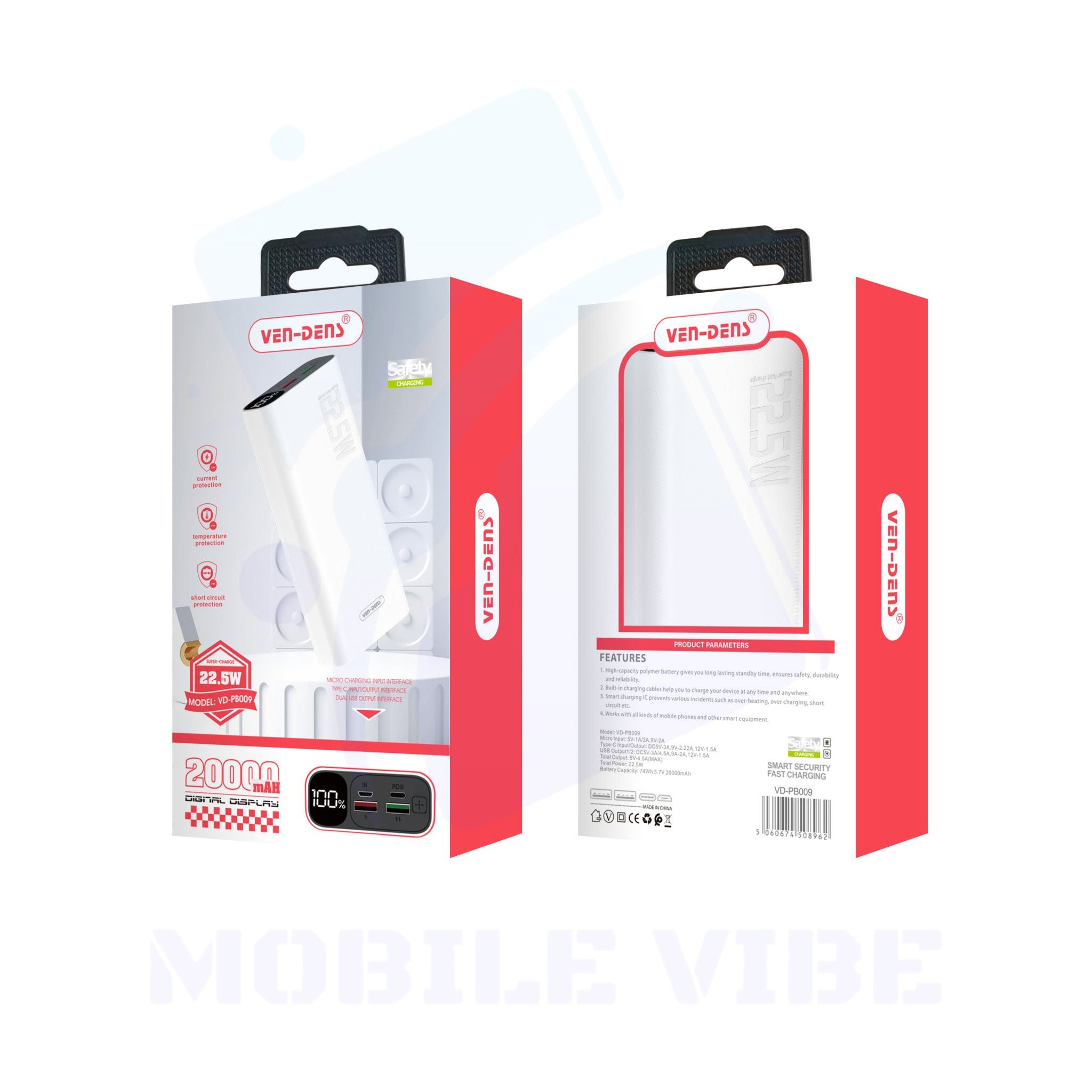 Ven-Dens 20000mAh Portable Charger Packed
