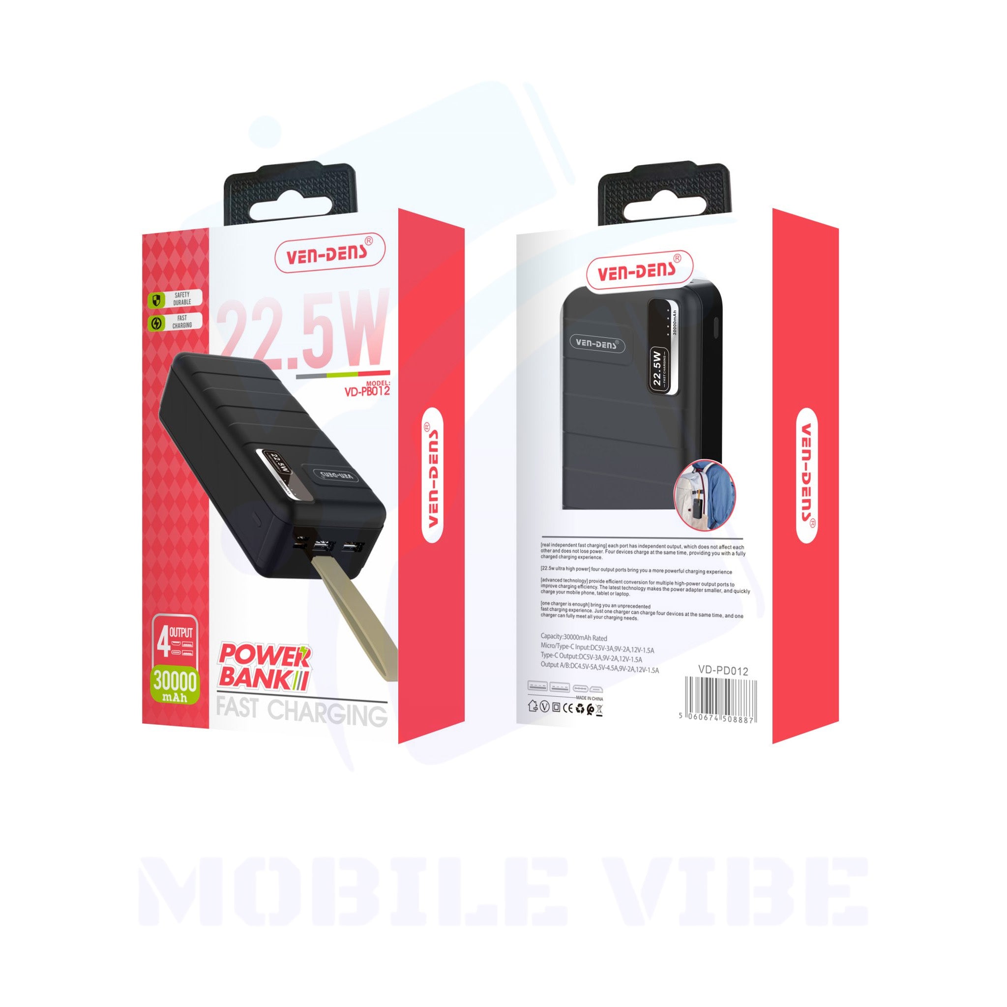Ven-Dens 30000mAh Power Bank Packed