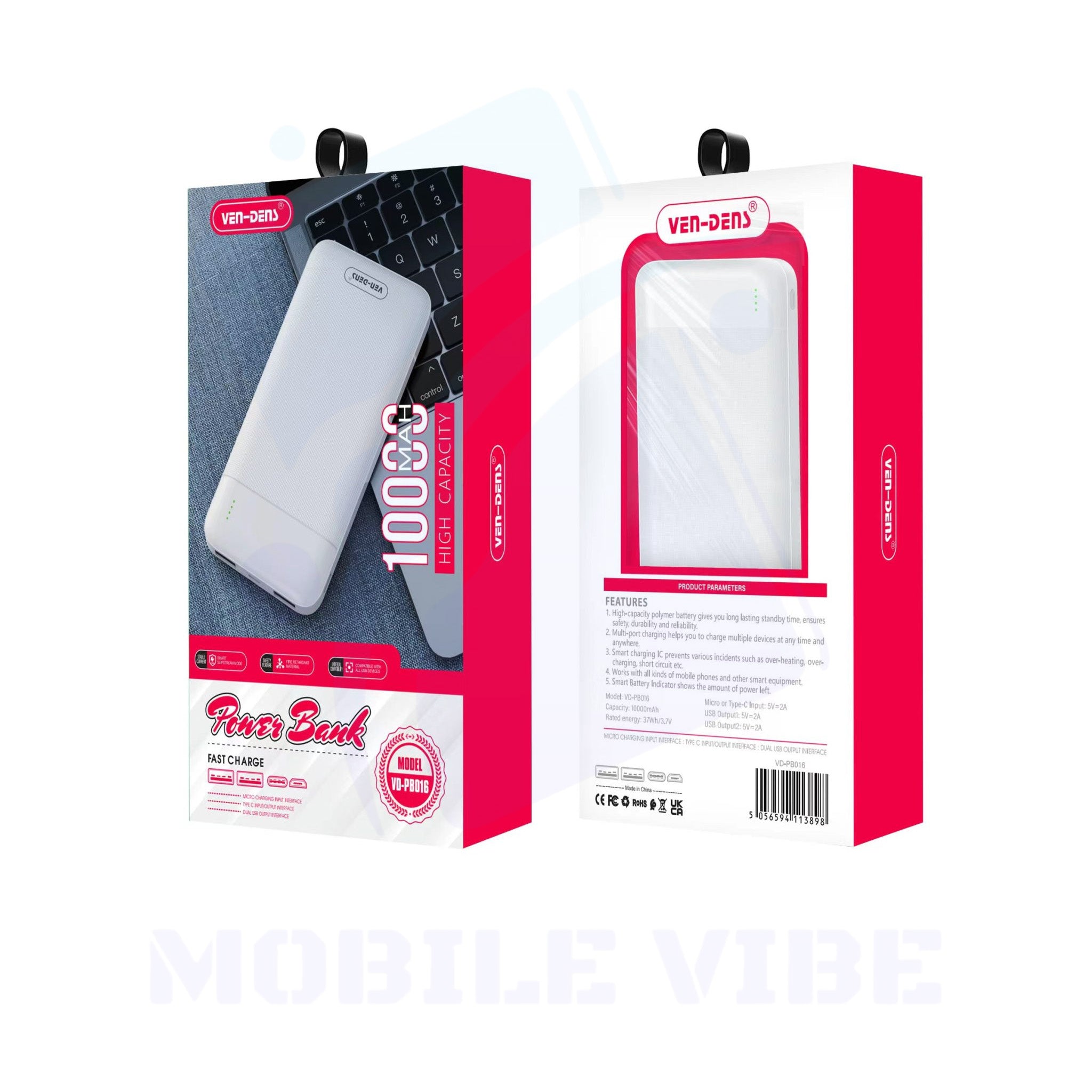 Ven-Dens Magnetic Power Bank, 10000mAh Packed