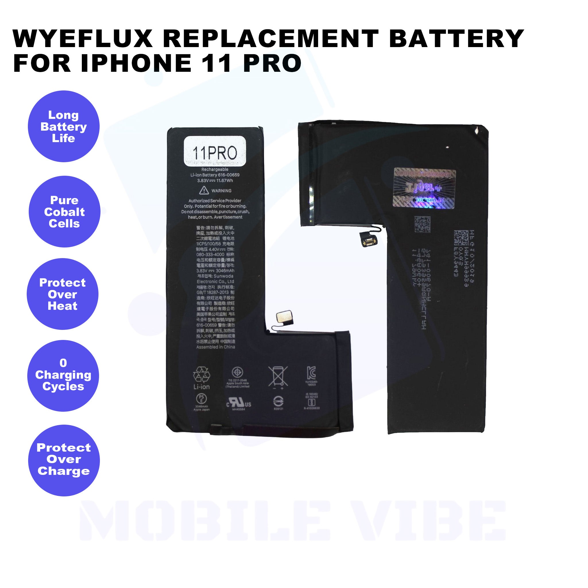 WYEFLUX High-Quality Replacement Battery for iPhone 11 Pro Features