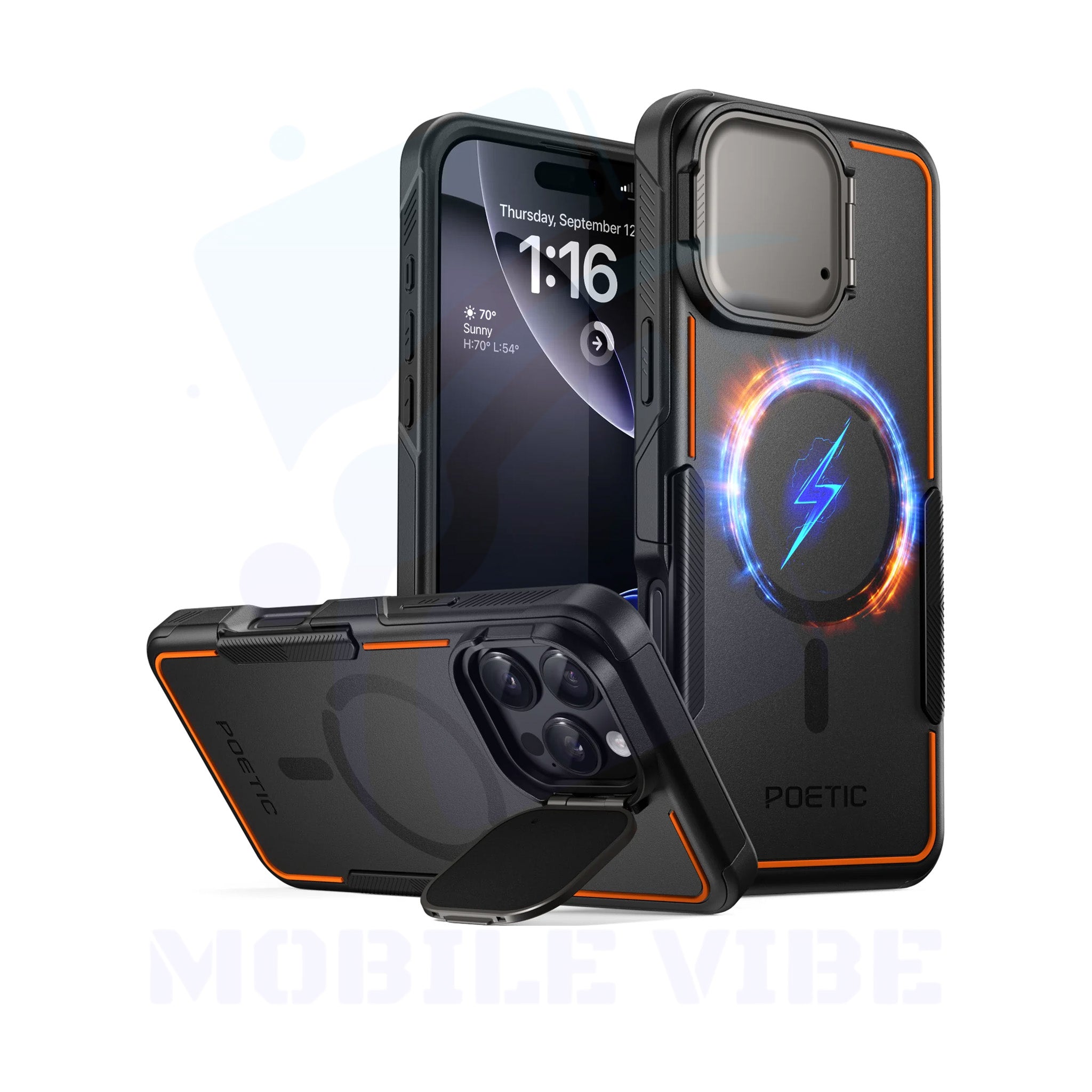 iPhone 16 Camera Stand Case black with Wireless Charging & Shockproof Cover