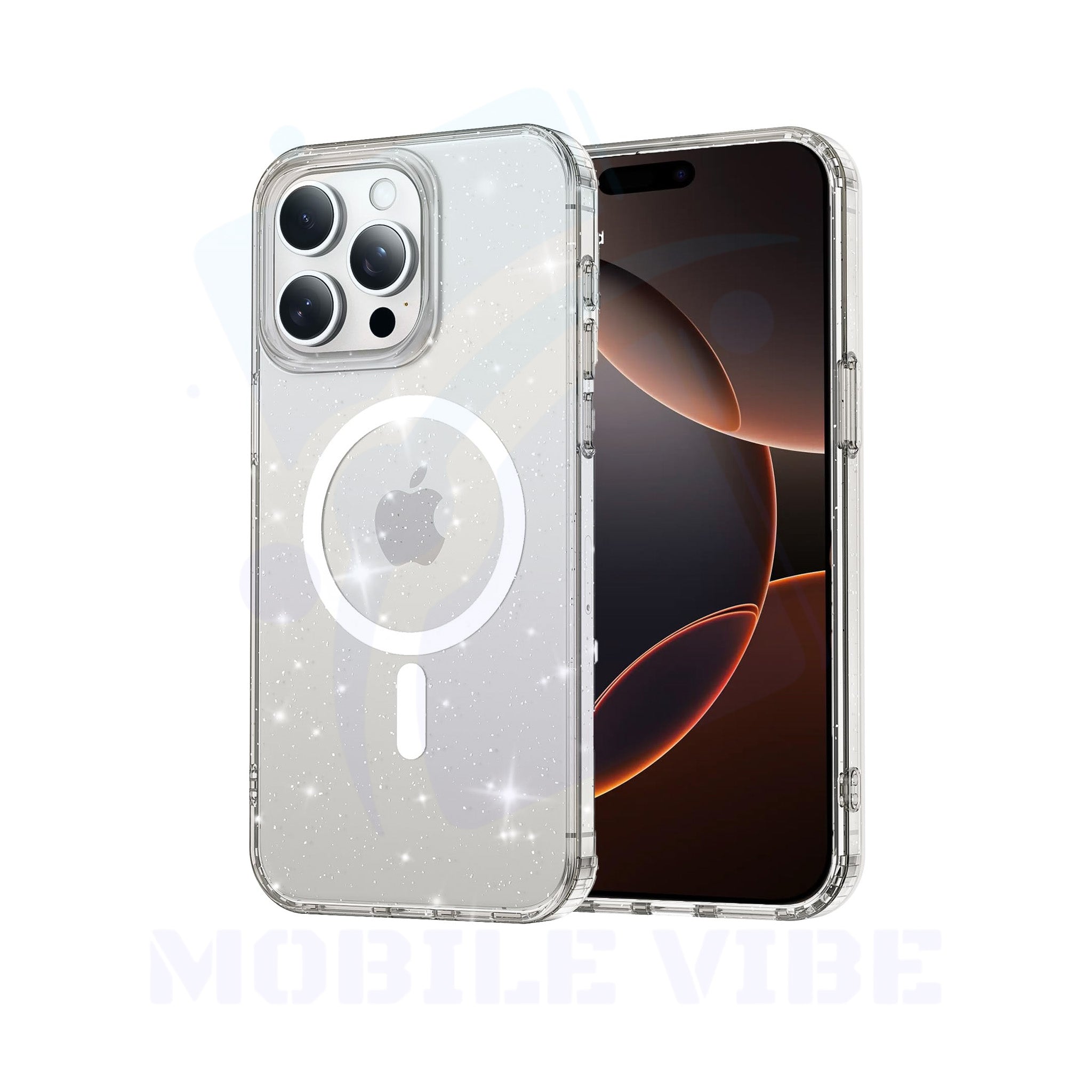iPhone 16 Clear Diamond Glitter Case with Magnetic Wireless Charging