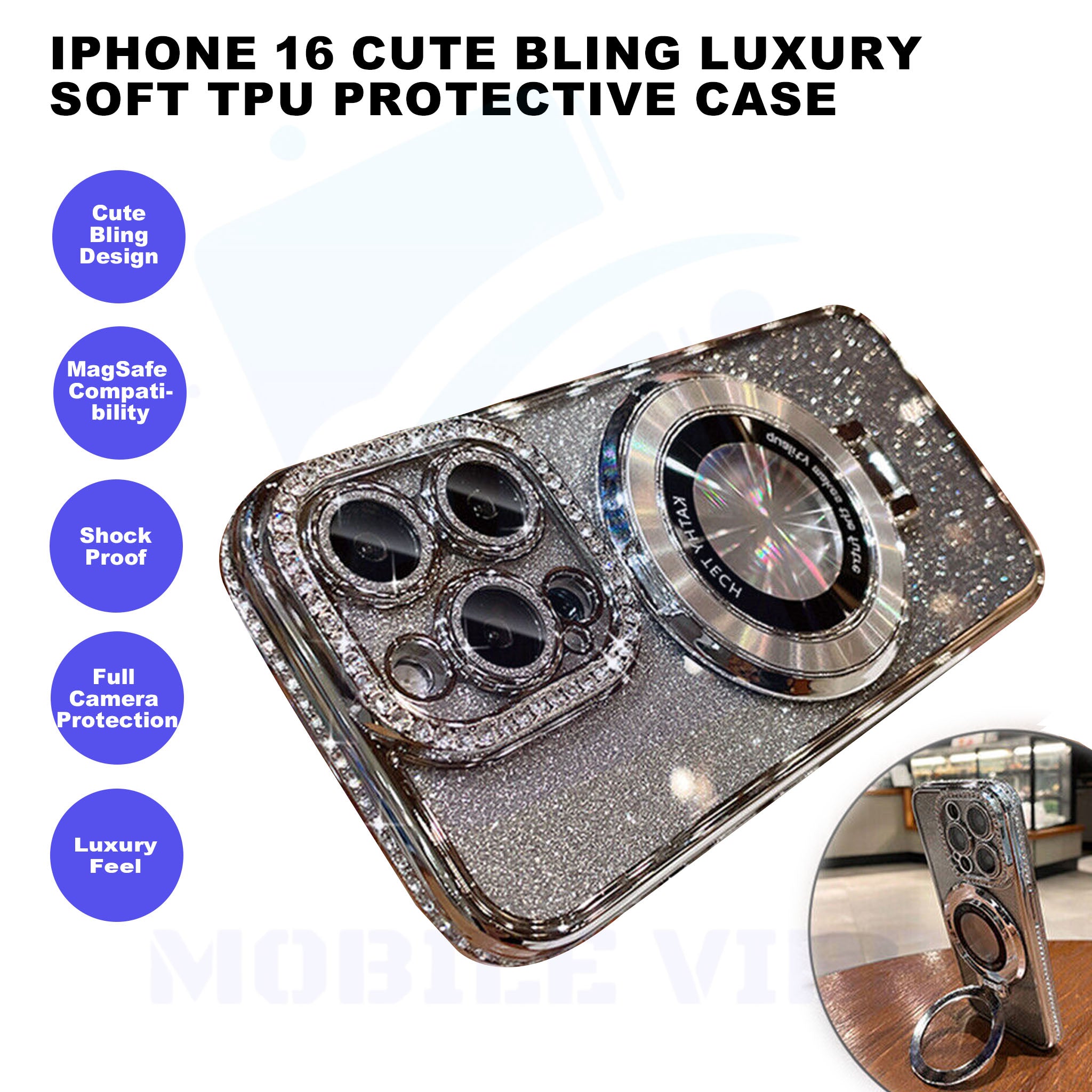 iPhone 16 Cute Bling Luxury Soft TPU Protective Case Features