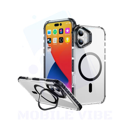 iPhone 16 Transparent Shockproof MagSafe Case on phone with Bracket Holder