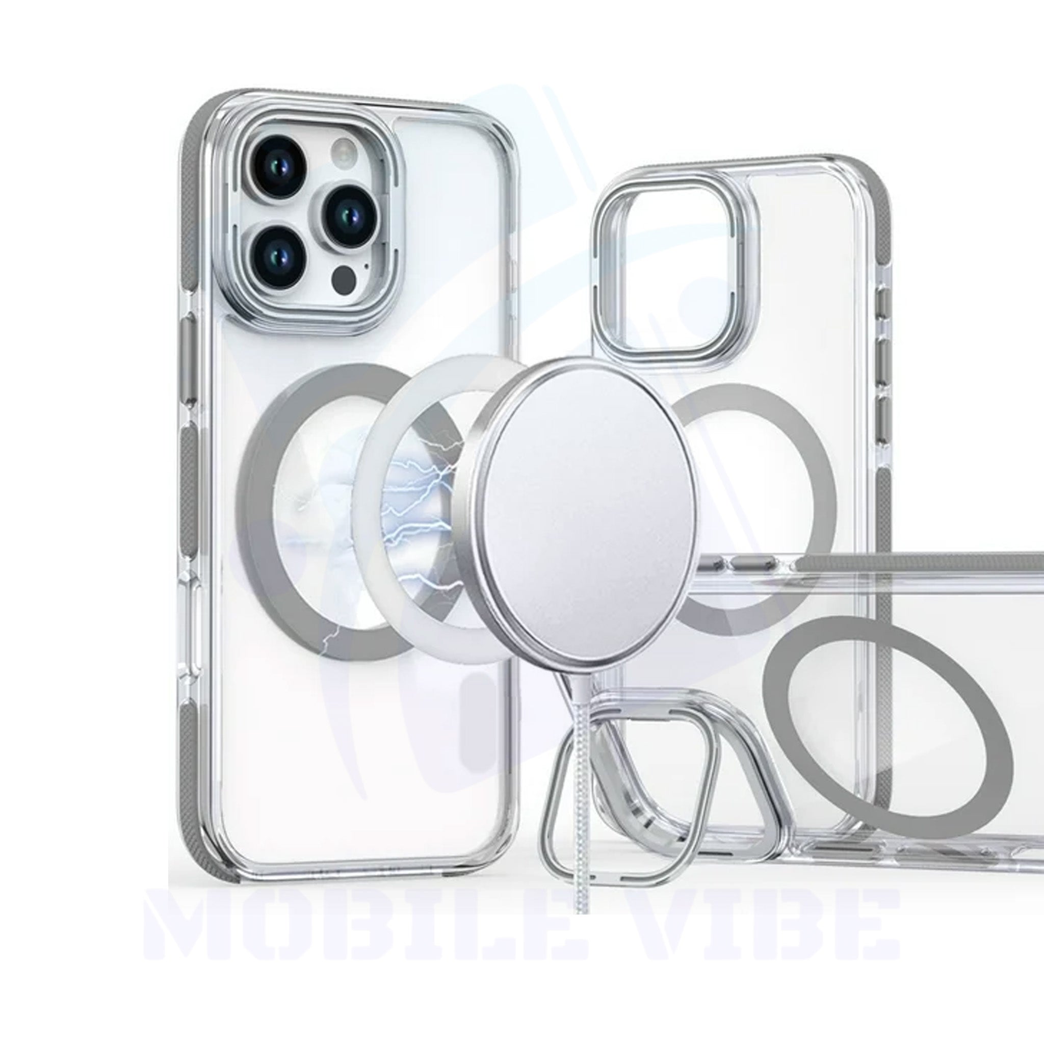 iPhone 16 Transparent Shockproof MagSafe Case with Bracket Holder