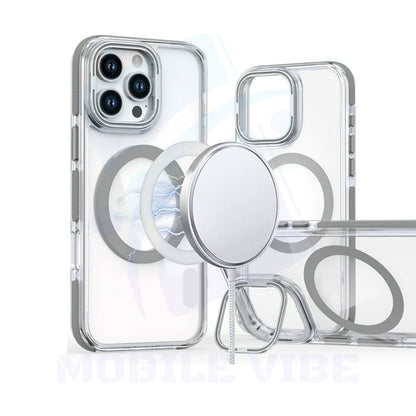 iPhone 16 Transparent Shockproof MagSafe Case with Bracket Holder