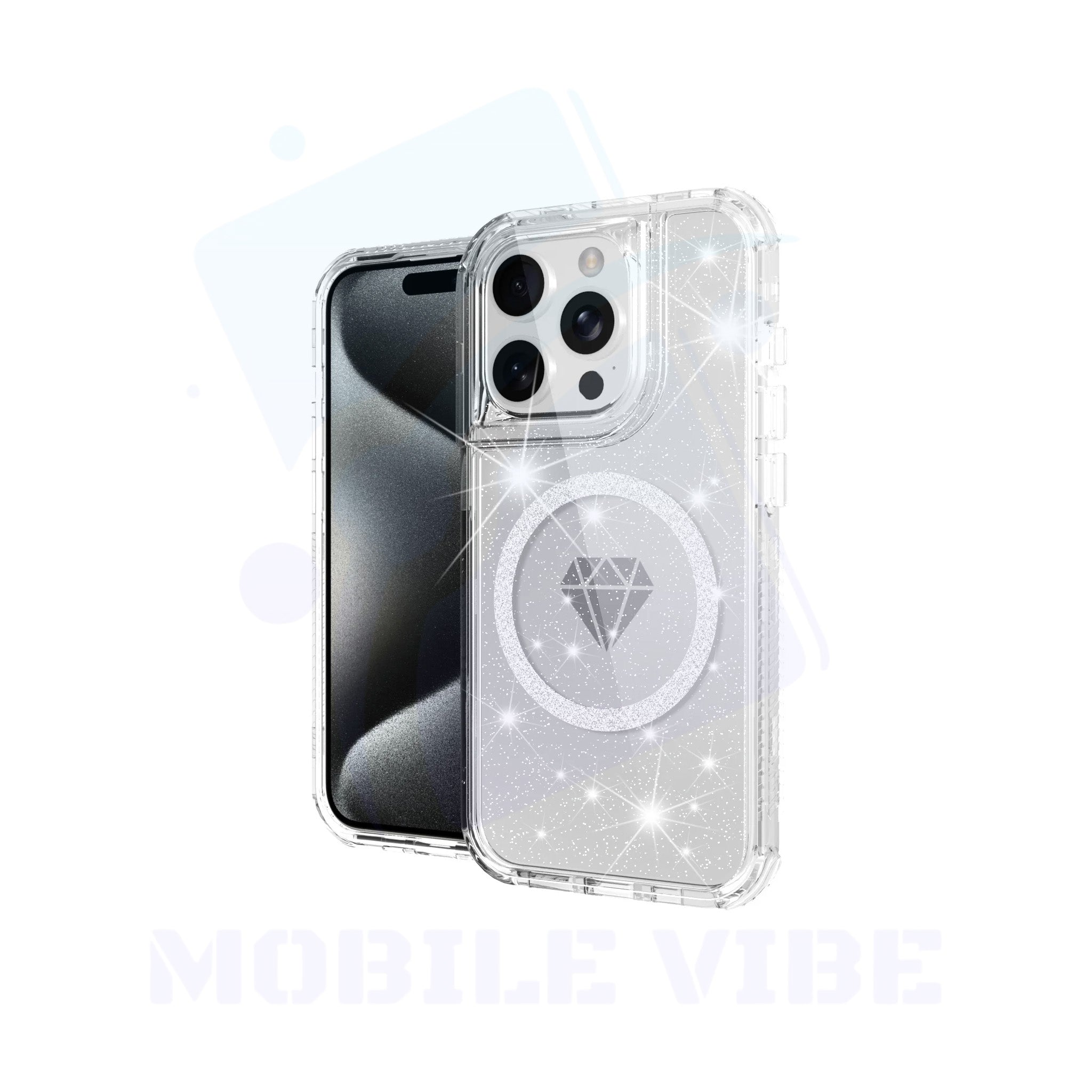 iPhone 16 transparent Diamond Glitter Case with Magnetic Wireless Charging