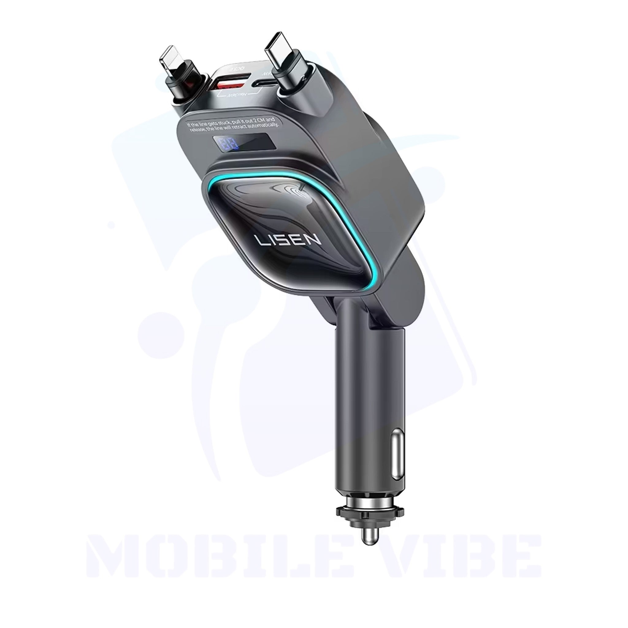 LISEN 96 W Retractable Multi‑Port Car Charger with movable arm
