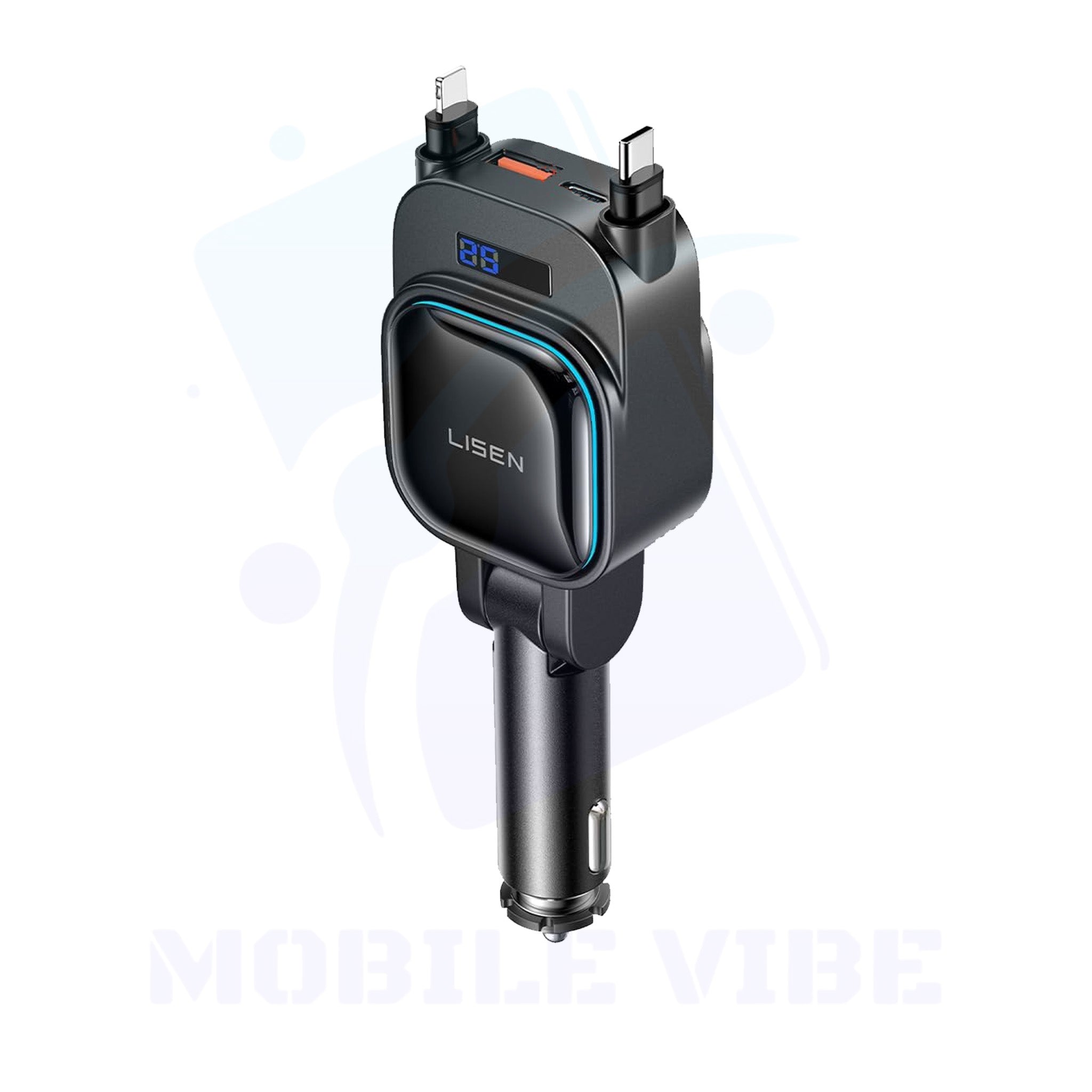 LISEN 96 W Retractable Multi‑Port Car Charger – Fast, Compact & Durable