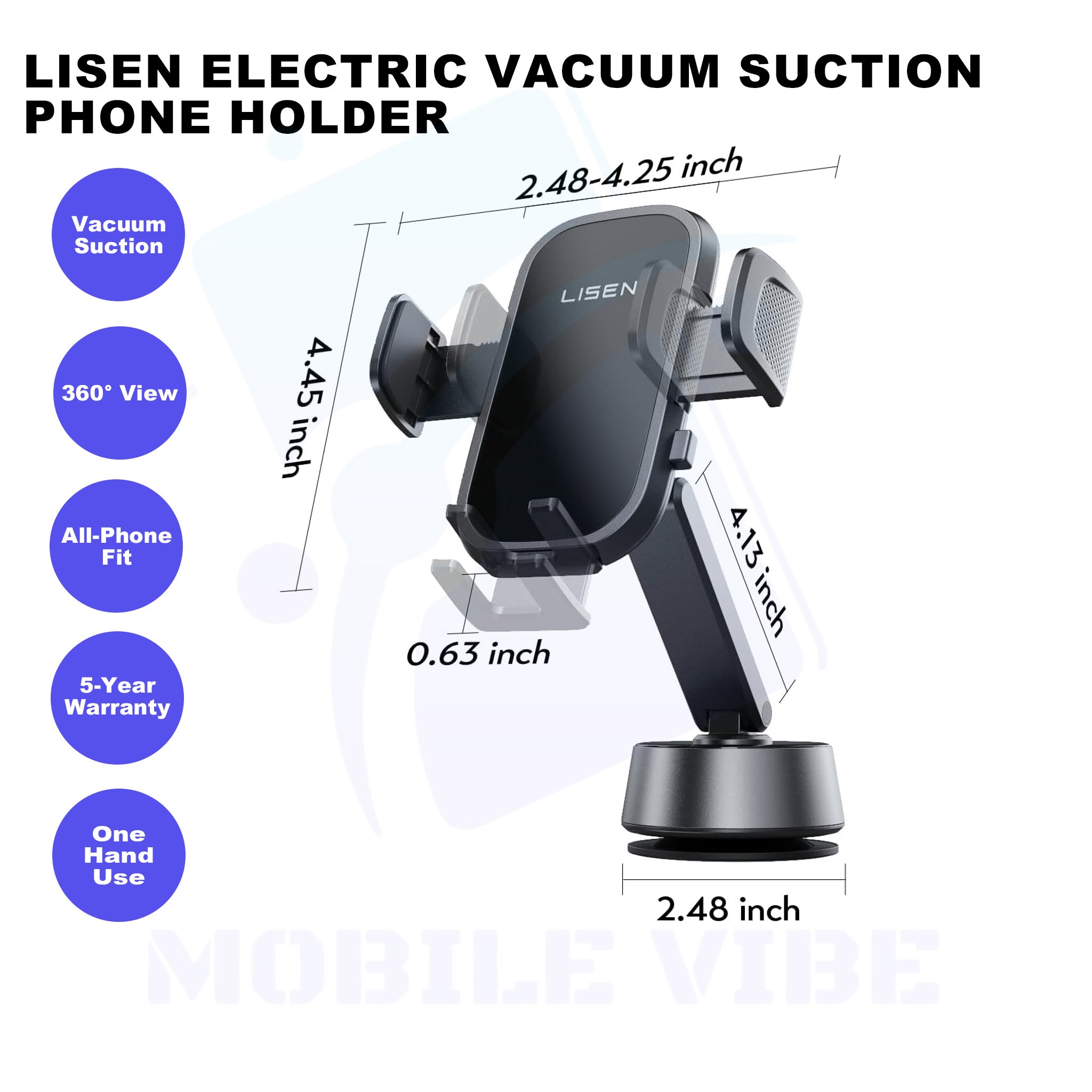 LISEN Auto Electric Vacuum Suction Car Phone Holder Features