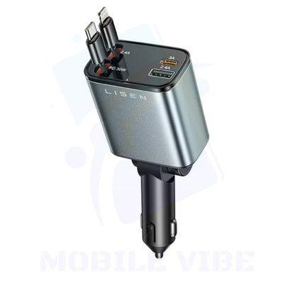 LISEN Retractable Dual-Port Car Charger with 360 degree movement