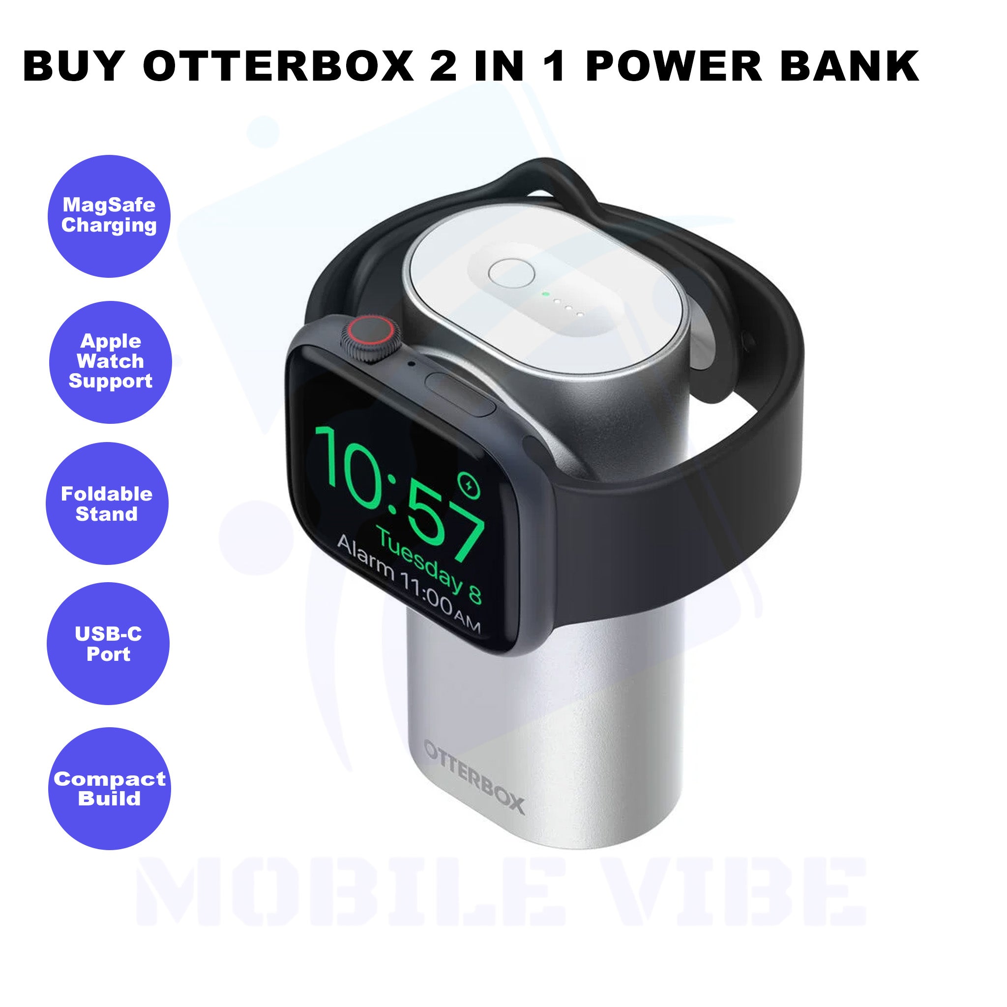 OtterBox 2‑in‑1 Magnetic Power Bank with Apple Watch Charger (3,000 mAh) Features