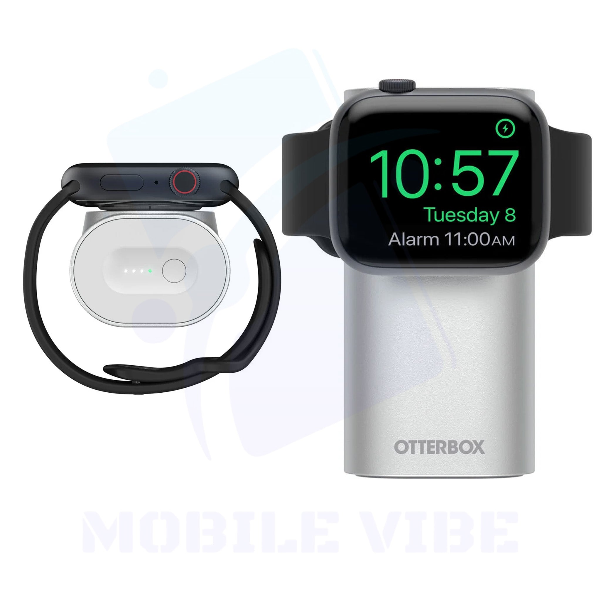 OtterBox 2‑in‑1 Magnetic Power Bank with Apple Watch Charger (3,000 mAh) front and top view