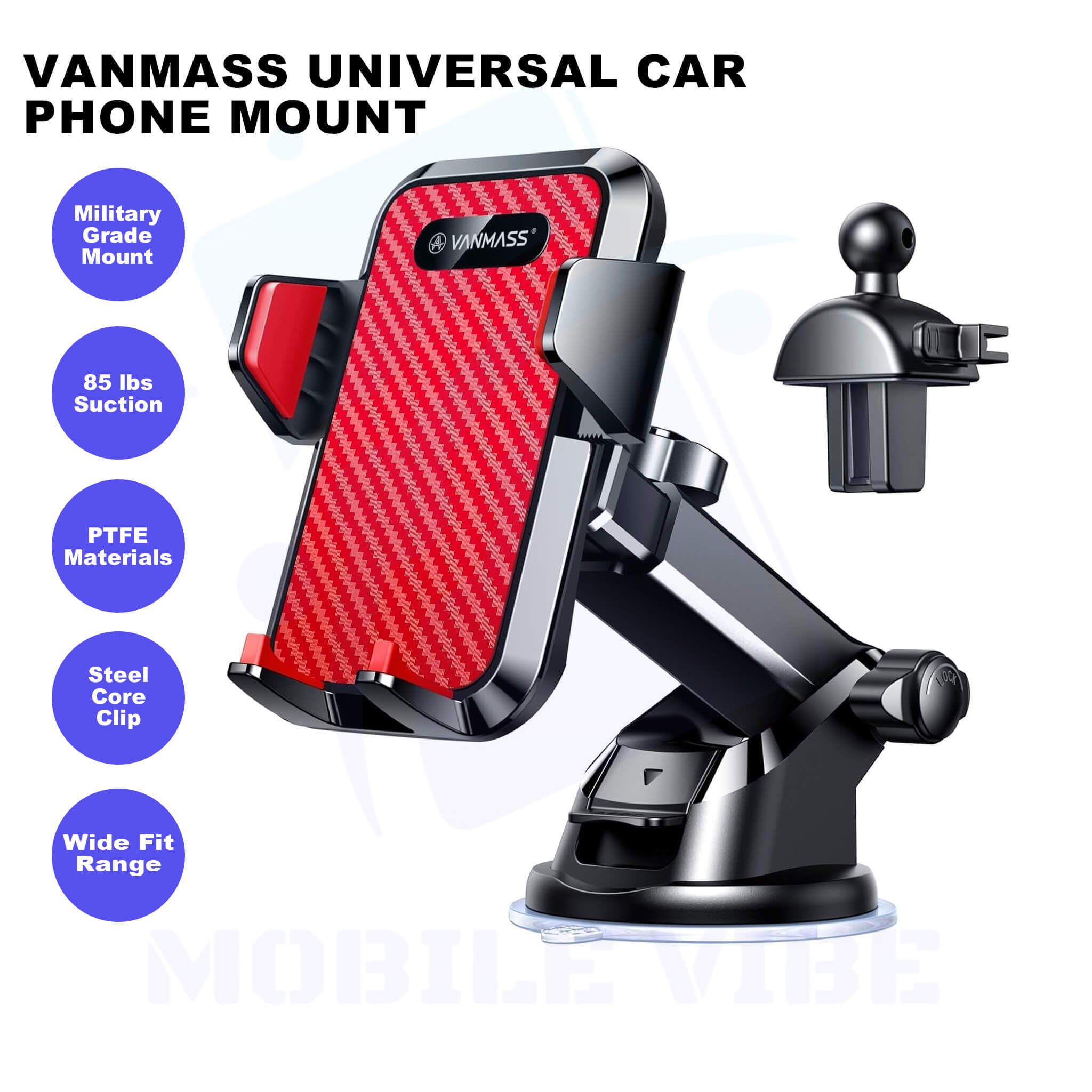 VANMASS Heavy‑Duty Car Phone Mount Features