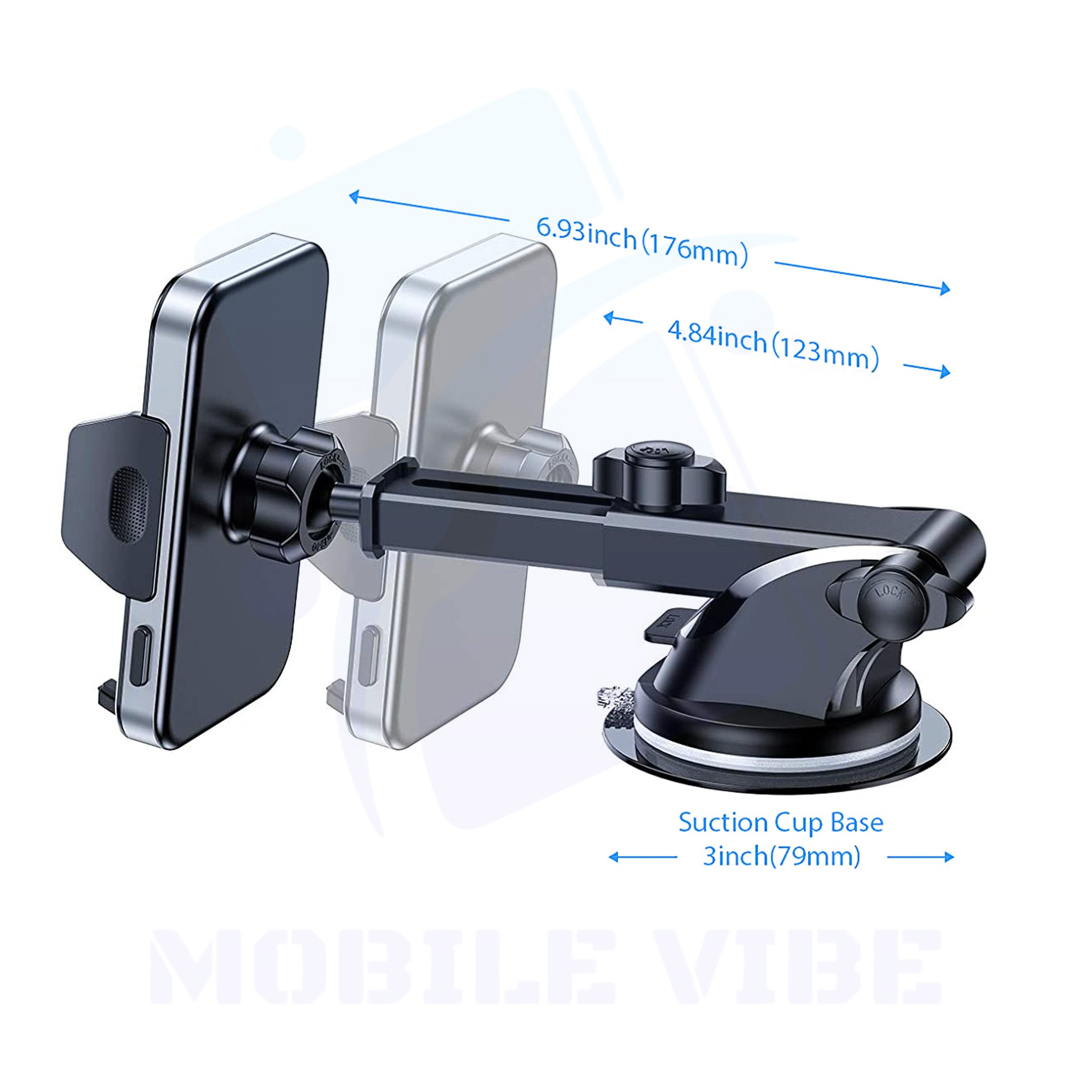 VICSEED Military-Grade Dashboard & Windshield Phone Mount Back view and measures