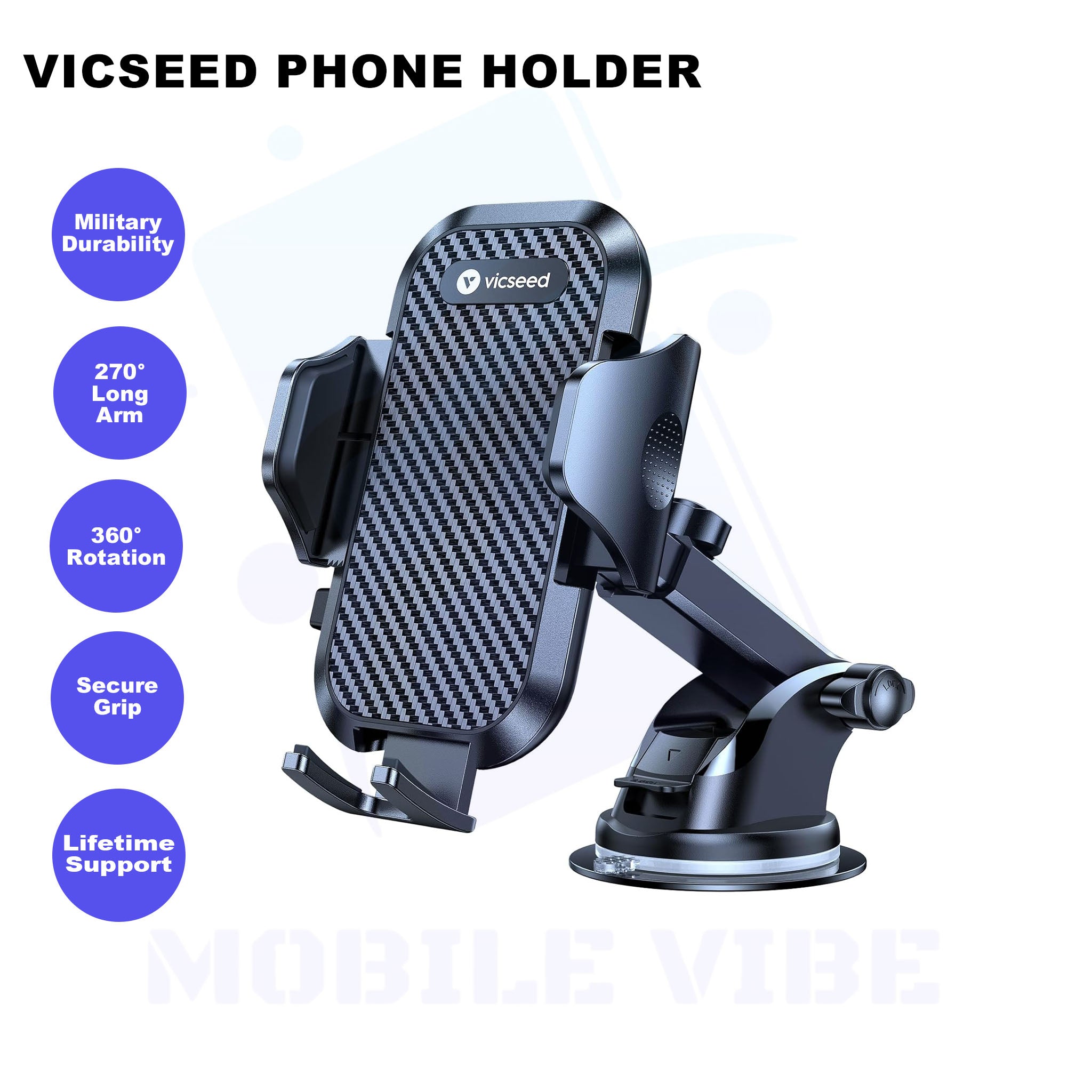 VICSEED Military-Grade Dashboard & Windshield Phone Mount Features